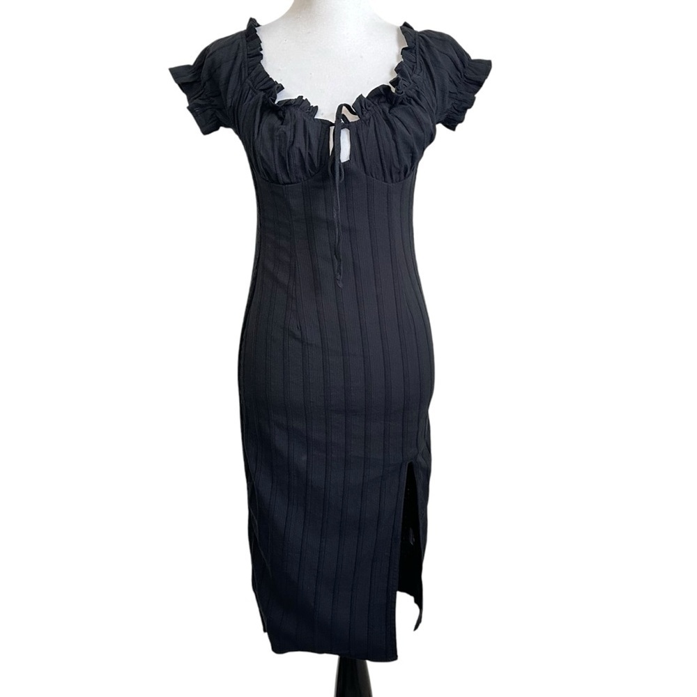 Urban Outfitters Kiss The Sky Bardot Off-The-Shoulder Midi Dress Sz Large Black - Picture 3 of 10